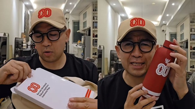 Iwet Ramadhan Unboxing Souvenir HUT ke-80 RI (TikTok/@iwetramadhan)